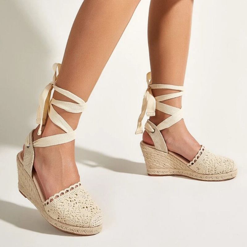 Kvinder Casual Blonder Lukket Tå Krydsrem Espadrillekiler