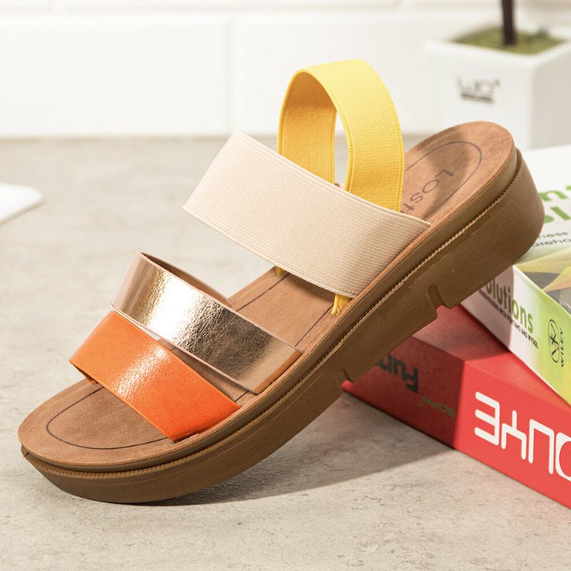 Kvinder Colorblock Cross Elastisk Strap Platform Sandaler