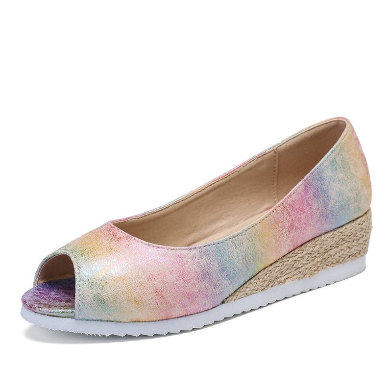 Kvinder Farverig Espadrille Comfy Wedge Peep Toe Platforme