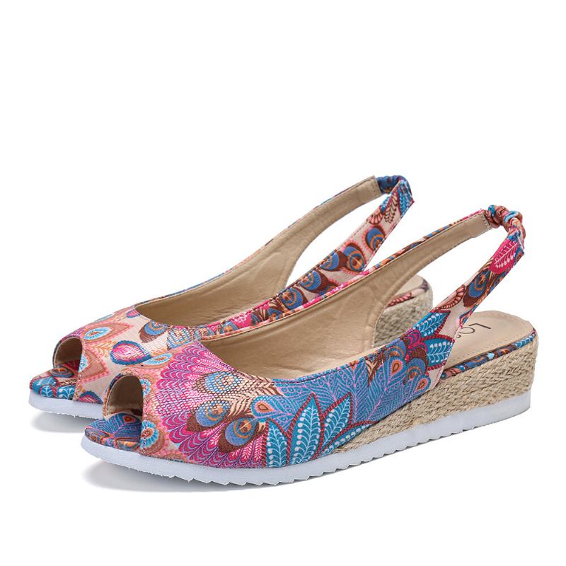 Kvinder Peacock Mønster Espadrille Comfy Wedge Peep Toe Platforme