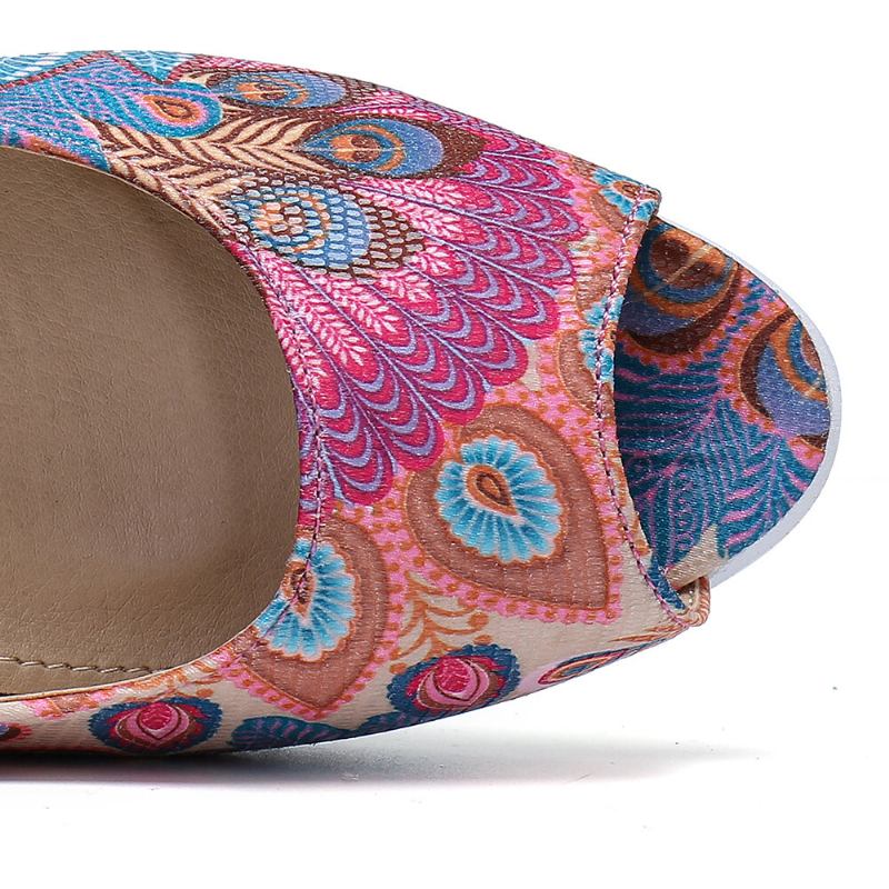 Kvinder Peacock Mønster Espadrille Comfy Wedge Peep Toe Platforme