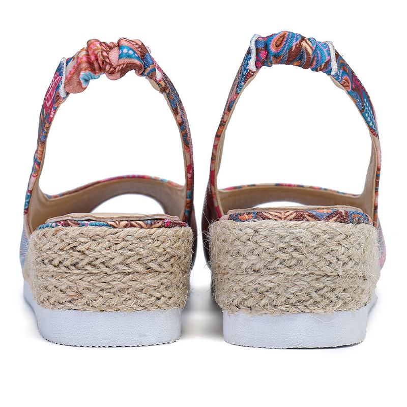 Kvinder Peacock Mønster Espadrille Comfy Wedge Peep Toe Platforme