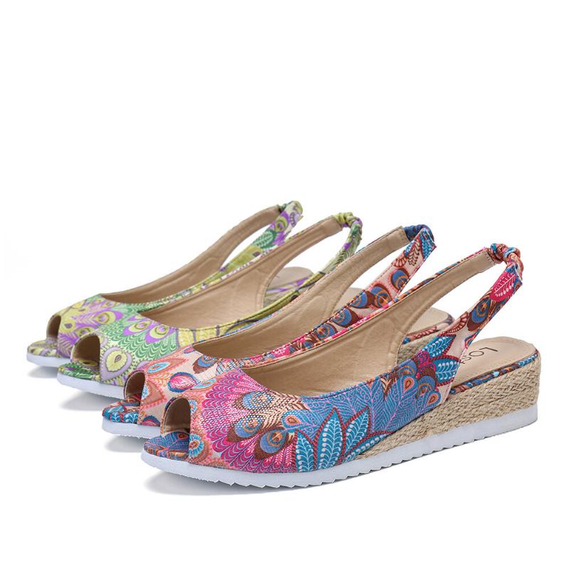 Kvinder Peacock Mønster Espadrille Comfy Wedge Peep Toe Platforme