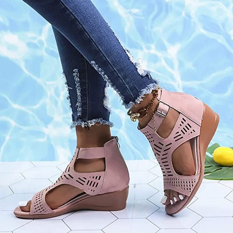 Plus Size Kvinder Casual Åndbar Hule Sommerferie Wedges Sandaler