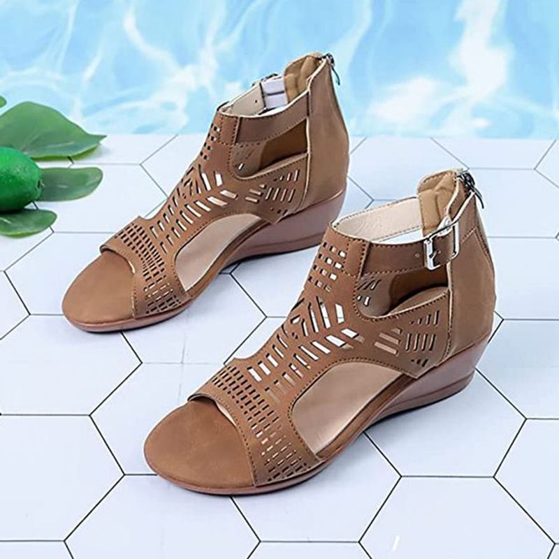 Plus Size Kvinder Casual Åndbar Hule Sommerferie Wedges Sandaler