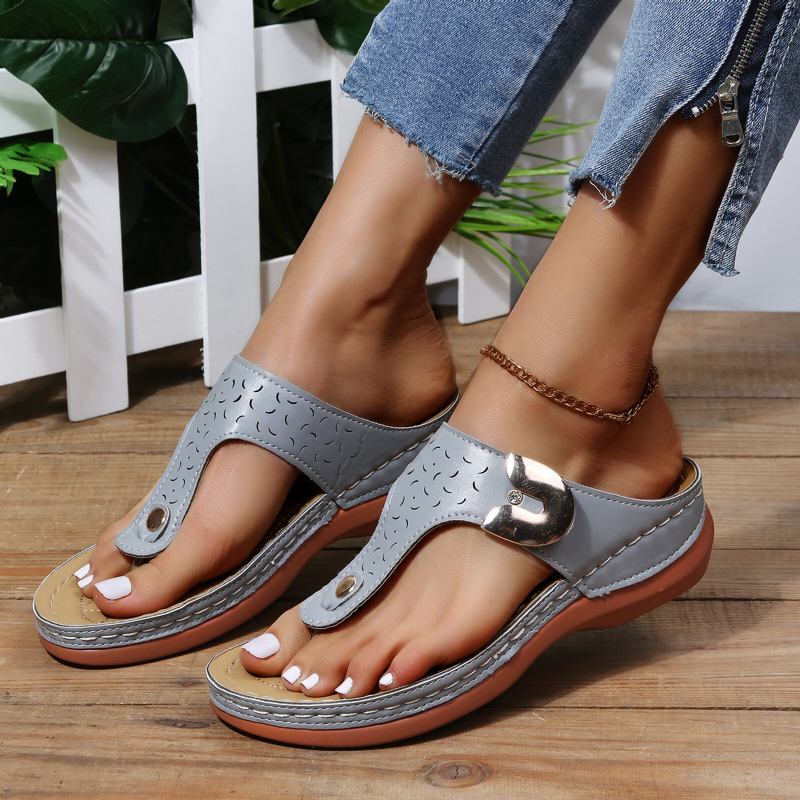 Plus Size Kvinder Casual Comfy Sommerferie Clip Toe Håndlavede Stitched Wedges Hjemmesko