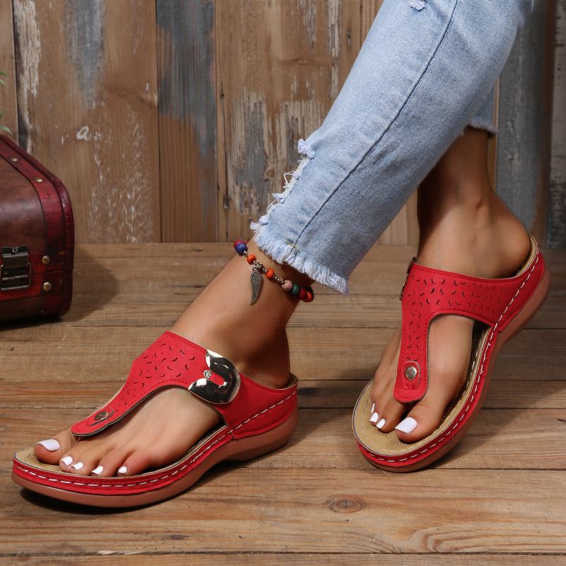 Plus Size Kvinder Casual Comfy Sommerferie Clip Toe Håndlavede Stitched Wedges Hjemmesko