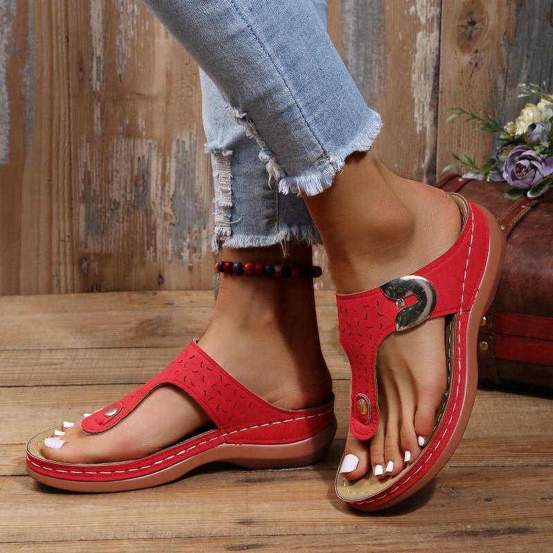 Plus Size Kvinder Casual Comfy Sommerferie Clip Toe Håndlavede Stitched Wedges Hjemmesko