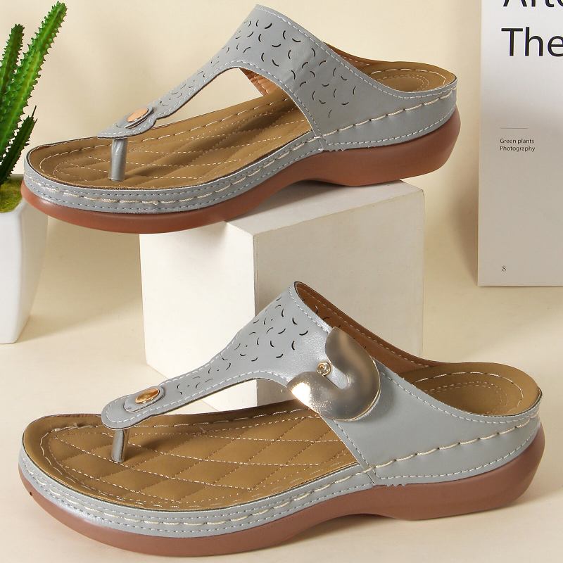 Plus Size Kvinder Casual Comfy Sommerferie Clip Toe Håndlavede Stitched Wedges Hjemmesko