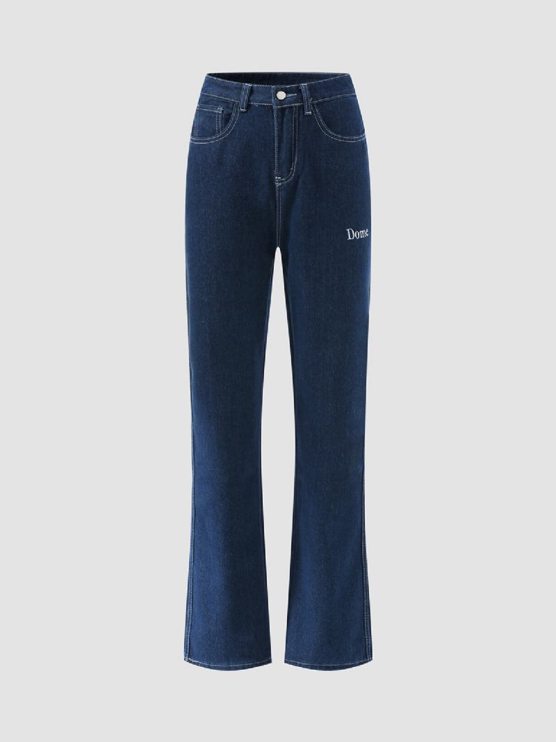 Brevbroderede Jeans Med Mellemtalje