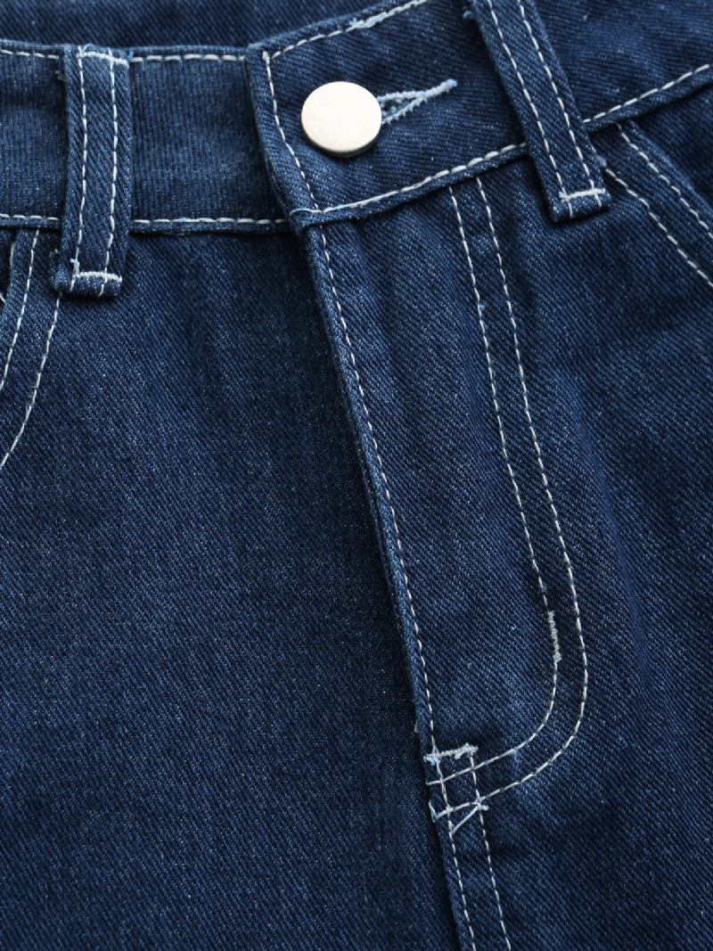 Brevbroderede Jeans Med Mellemtalje