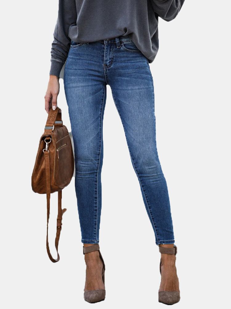 Casual Dame Lynlås Slanke Lange Denim Jeans