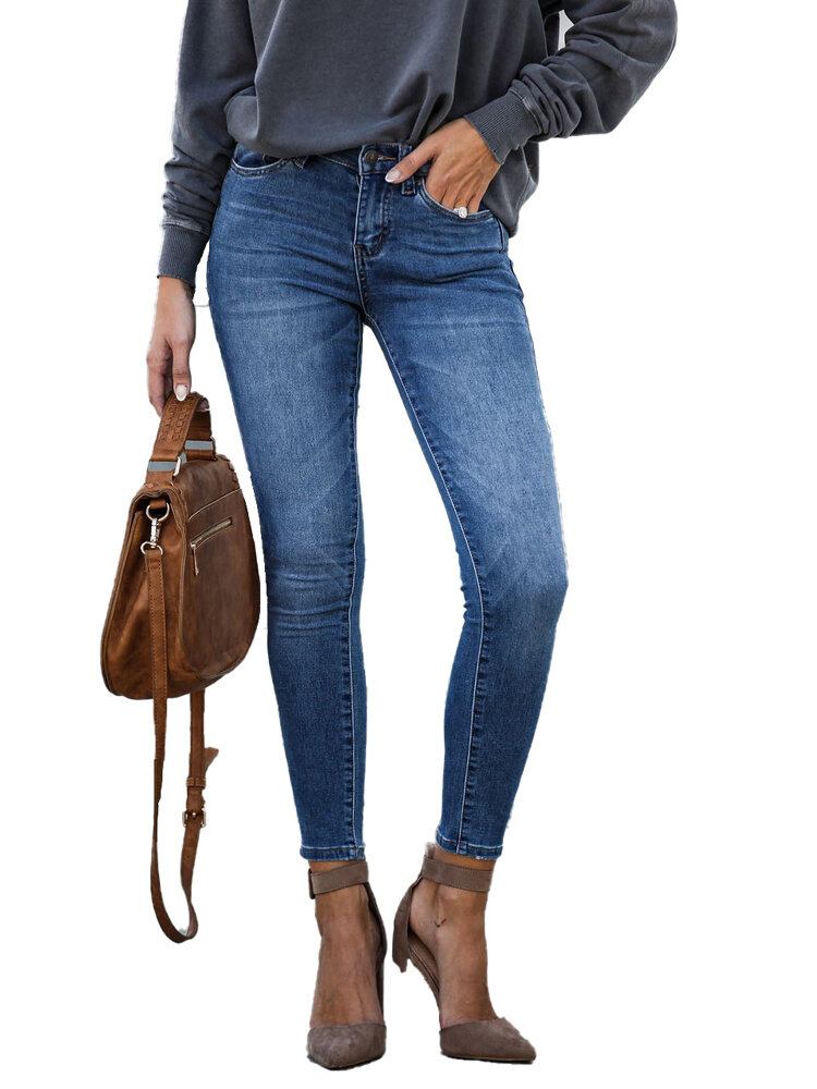 Casual Dame Lynlås Slanke Lange Denim Jeans