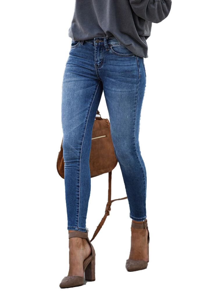 Casual Dame Lynlås Slanke Lange Denim Jeans