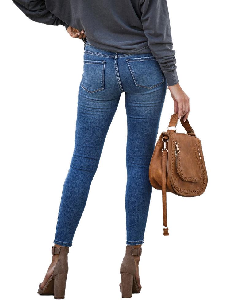 Casual Dame Lynlås Slanke Lange Denim Jeans