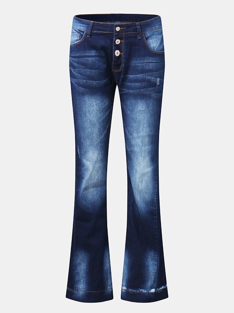 Dame Lommeknap Denim Casual Bell-bottoms Jeans