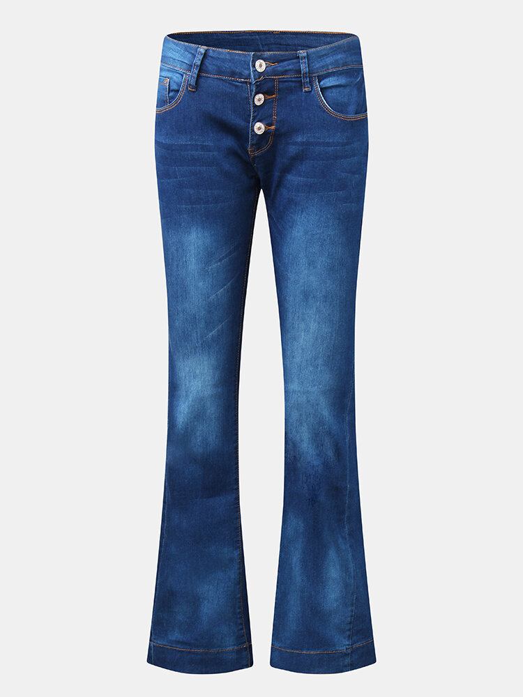 Dame Lommeknap Denim Casual Bell-bottoms Jeans