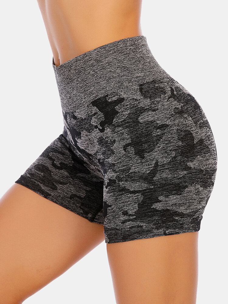 Camouflage Damer Tør Hurtigt Sømløs Højtalje Elastiske Biker Shorts