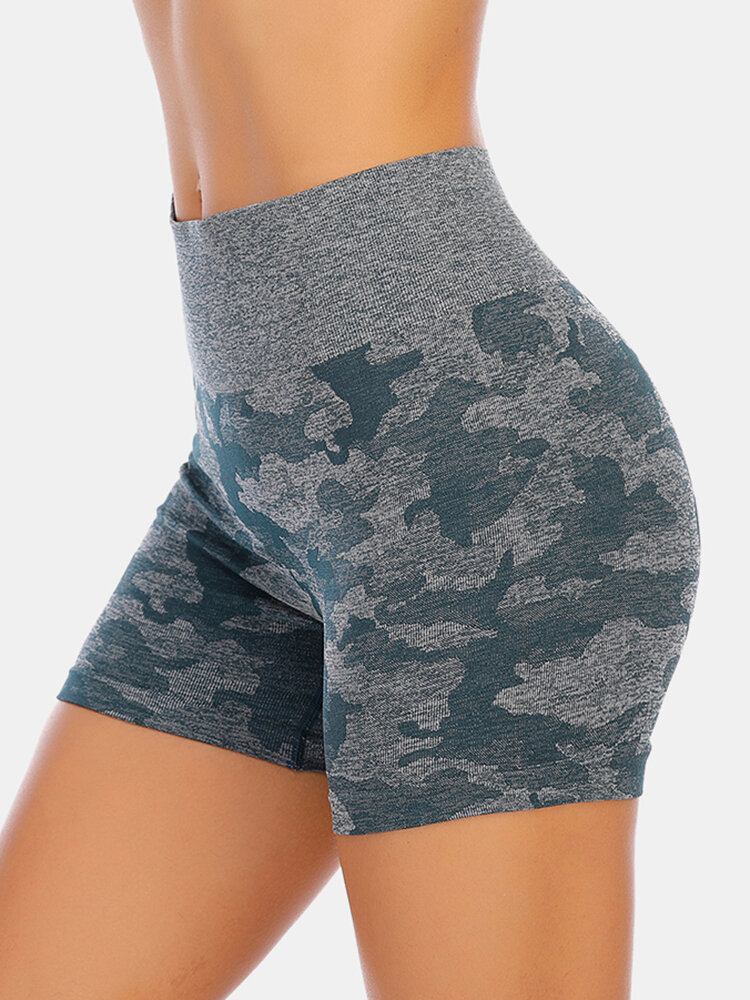 Camouflage Damer Tør Hurtigt Sømløs Højtalje Elastiske Biker Shorts