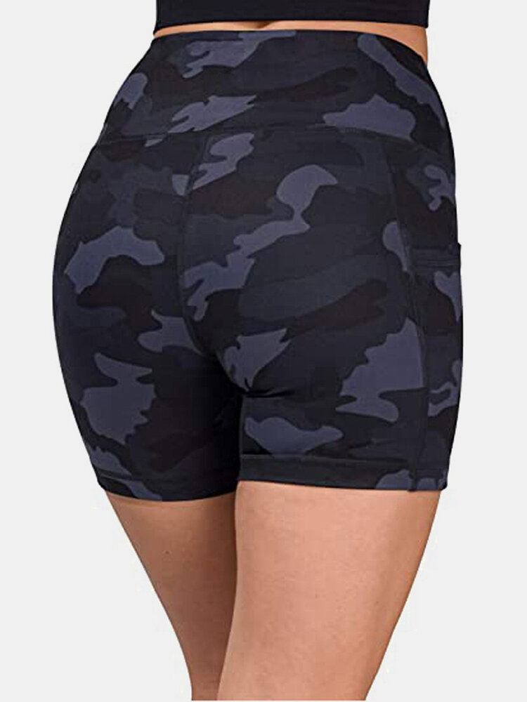 Dame Camouflage Fitness Workout Biker Shorts Med Lomme