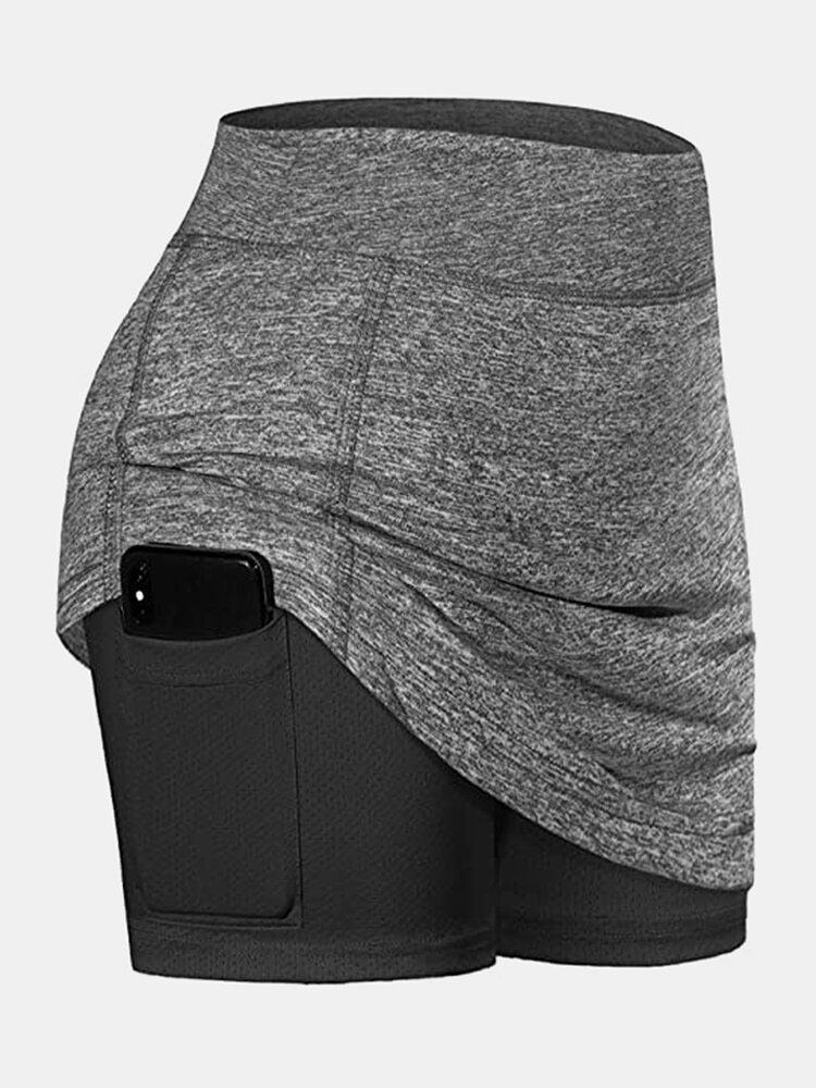 Dame Ensfarvede Sportsshorts Compression Liner Åndbar Tennisnederdel Med Lomme