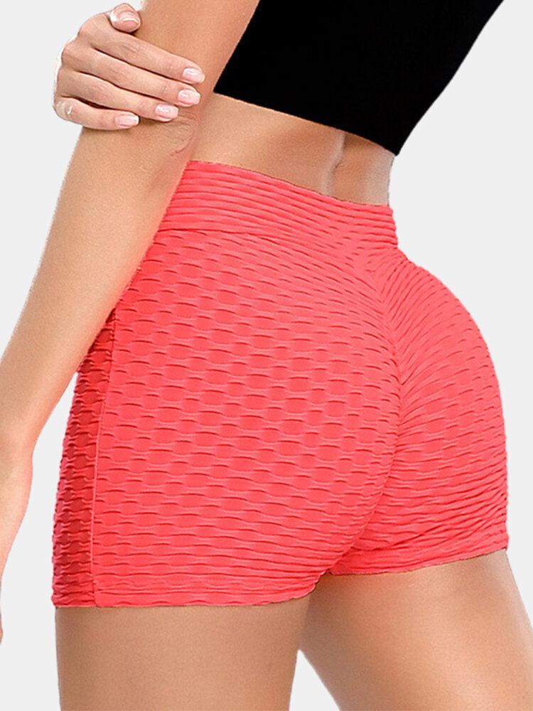 Dame Ensfarvet V-talje Elastiske Sports Yoga Shorts