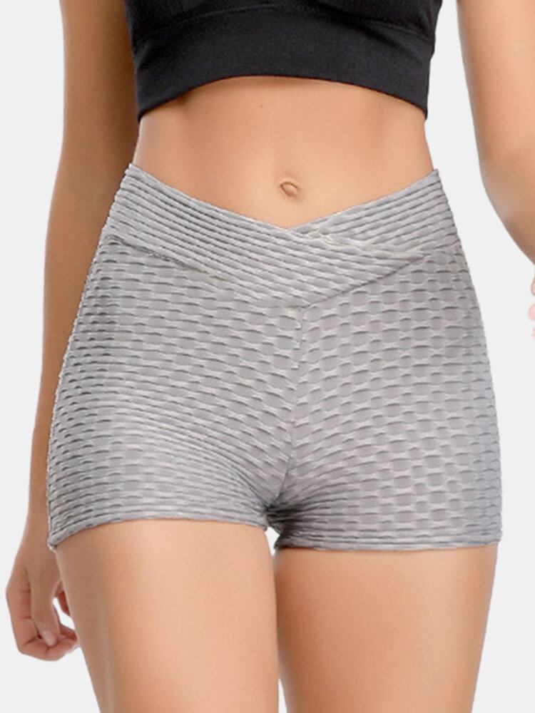 Dame Ensfarvet V-talje Elastiske Sports Yoga Shorts