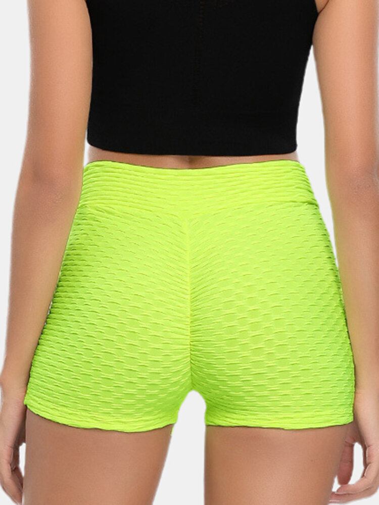 Dame Ensfarvet V-talje Elastiske Sports Yoga Shorts