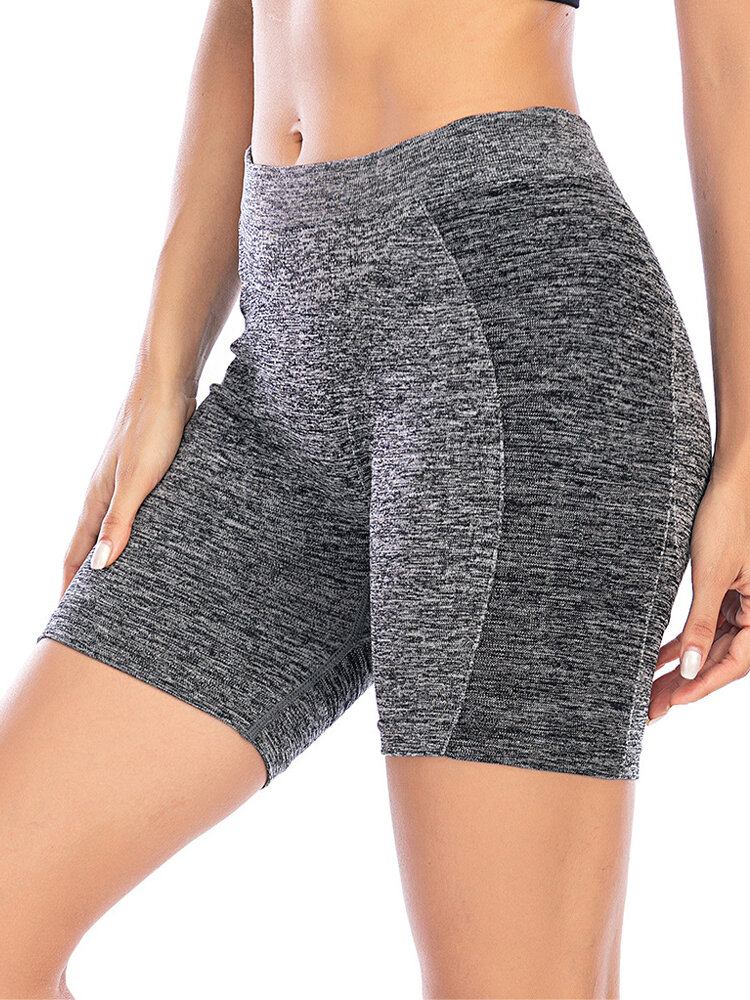 Kvinder Ensfarvet Hip Lifting Yoga Løbe Seamless Shorts