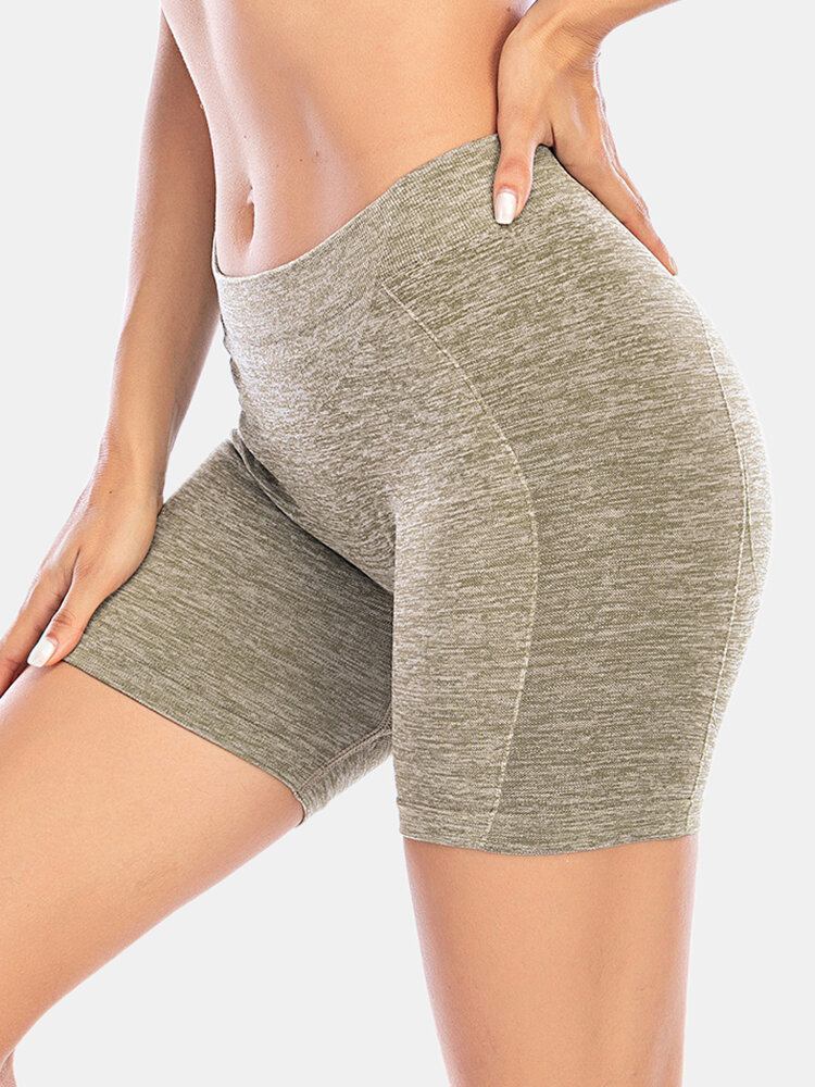 Kvinder Ensfarvet Hip Lifting Yoga Løbe Seamless Shorts