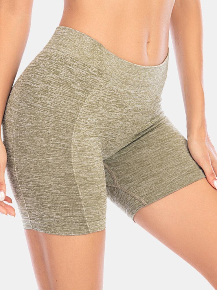 Kvinder Ensfarvet Hip Lifting Yoga Løbe Seamless Shorts