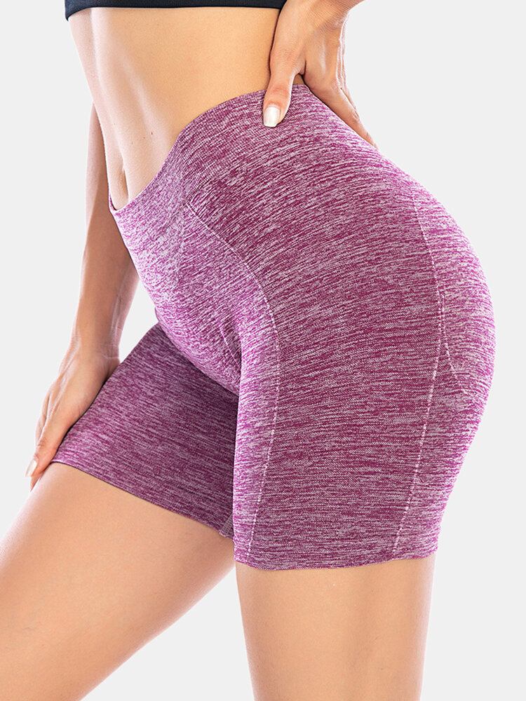 Kvinder Ensfarvet Hip Lifting Yoga Løbe Seamless Shorts