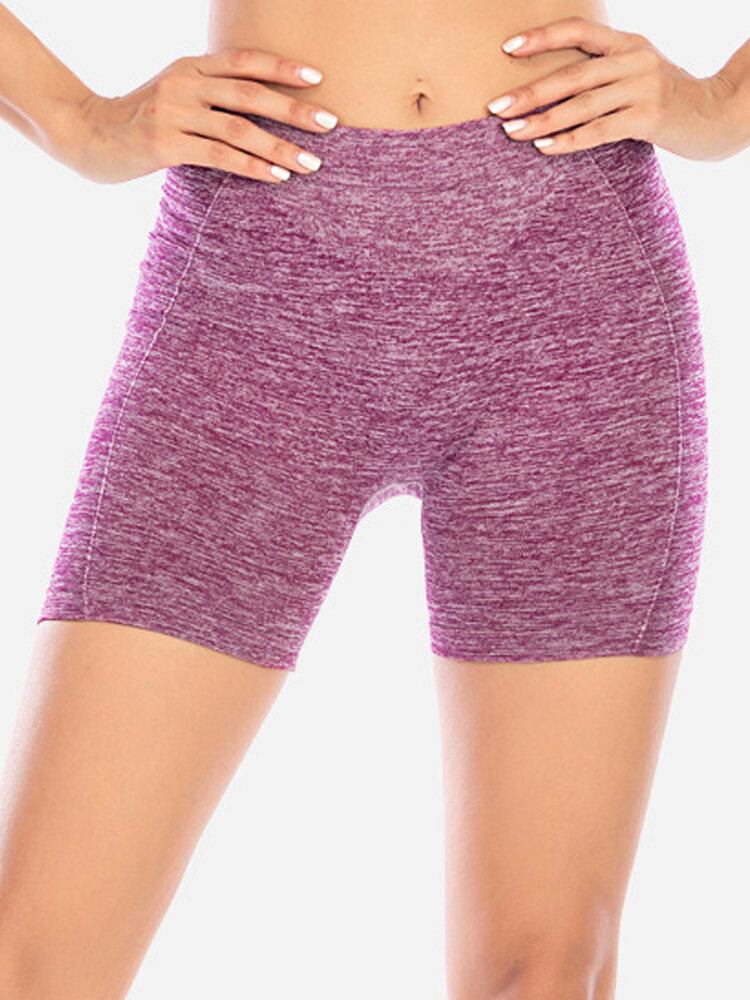 Kvinder Ensfarvet Hip Lifting Yoga Løbe Seamless Shorts