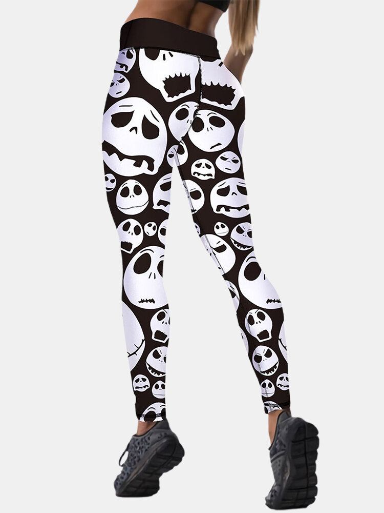 Kvinder Halloween Style Skelet Print Hofteløftning Sport Højtalje Slim Pants