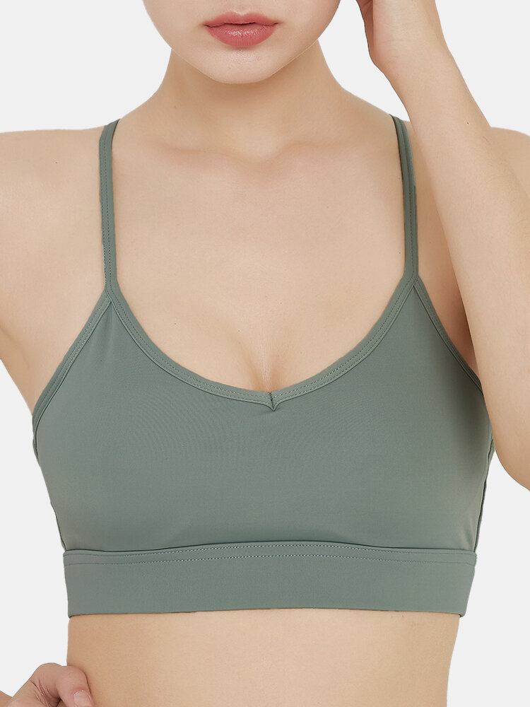 Kvinder Trådløs Solid Color Quick Dry Beauty Back Cross-cross Sport Yoga Bh