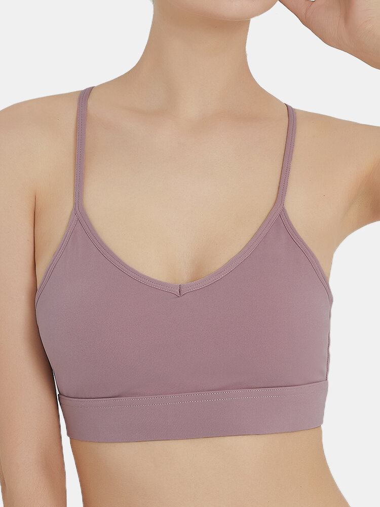 Kvinder Trådløs Solid Color Quick Dry Beauty Back Cross-cross Sport Yoga Bh