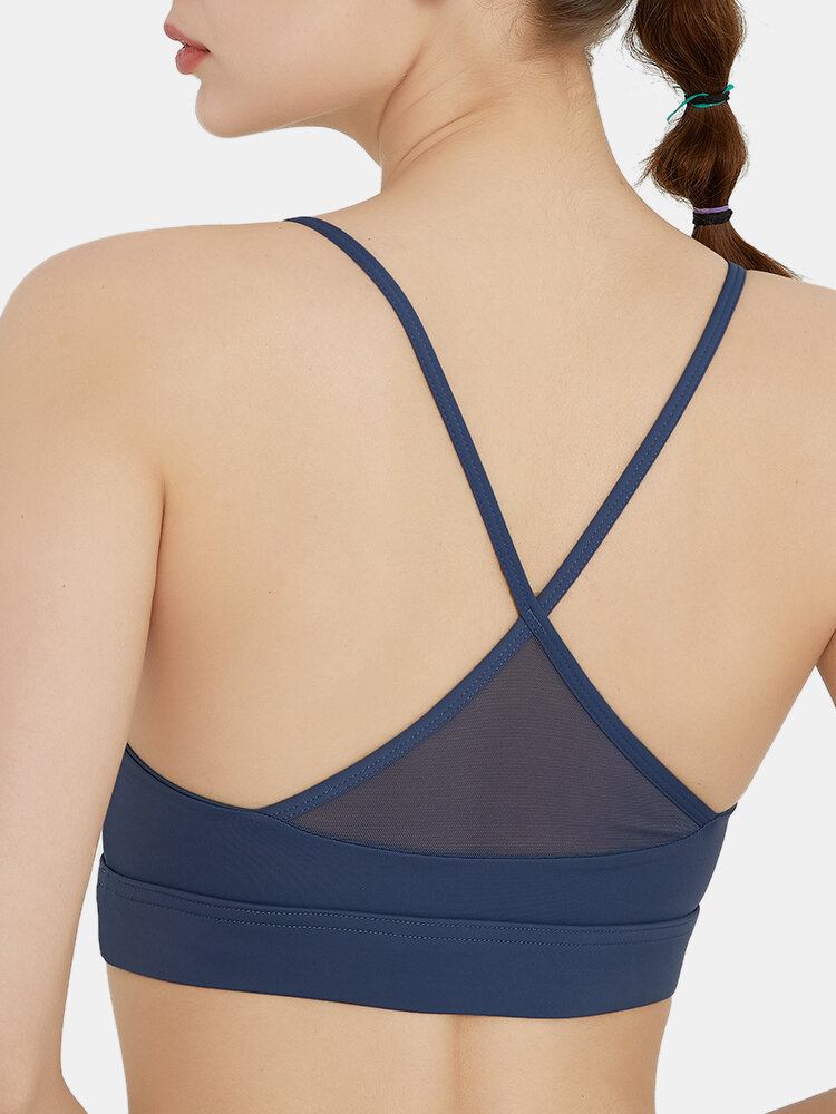 Kvinder Trådløs Solid Color Quick Dry Beauty Back Cross-cross Sport Yoga Bh