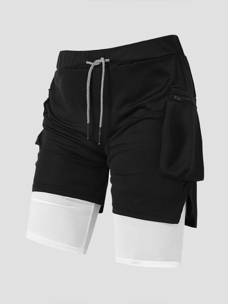 Mænd Leggings Side Split Zip Lomme Snøre Quick Dry Activewear Shorts