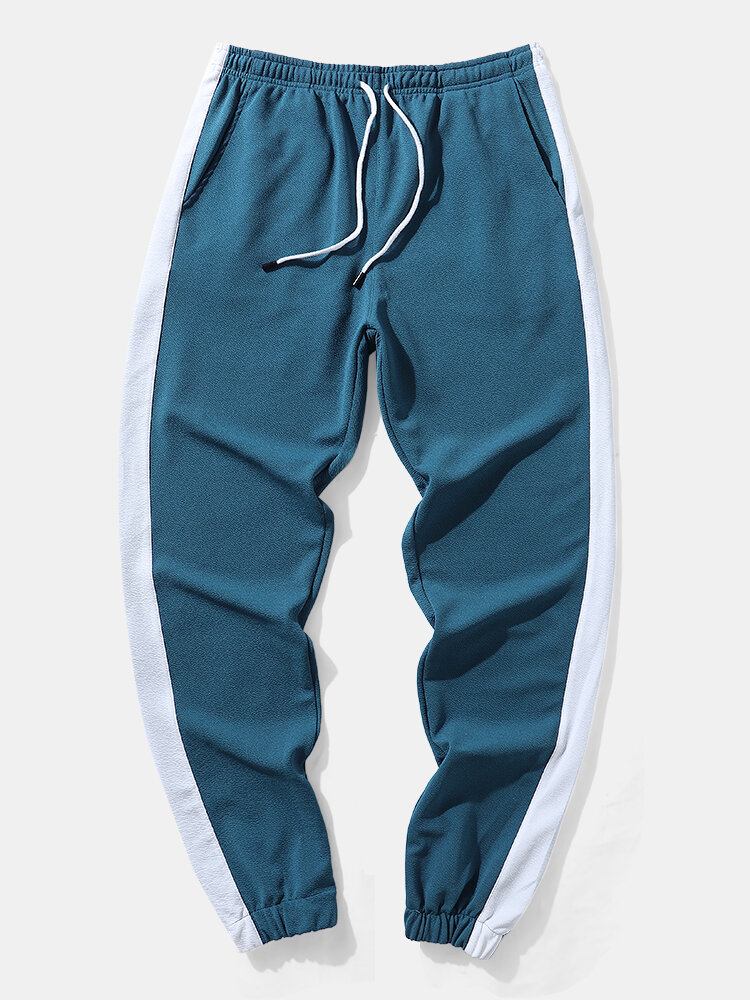 Mænd Patchwork Zip Jakker Sports Activewear Sæt Med Side Stripe Joggers Todelt Jakkesæt