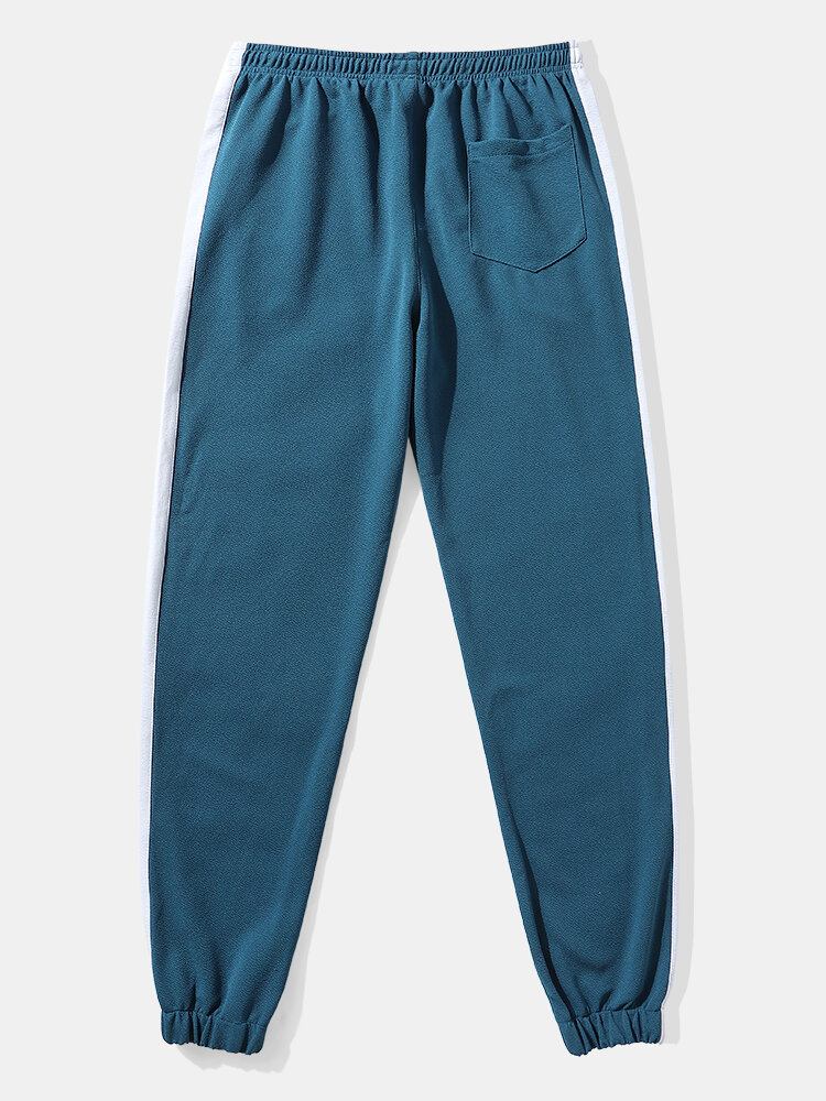 Mænd Patchwork Zip Jakker Sports Activewear Sæt Med Side Stripe Joggers Todelt Jakkesæt