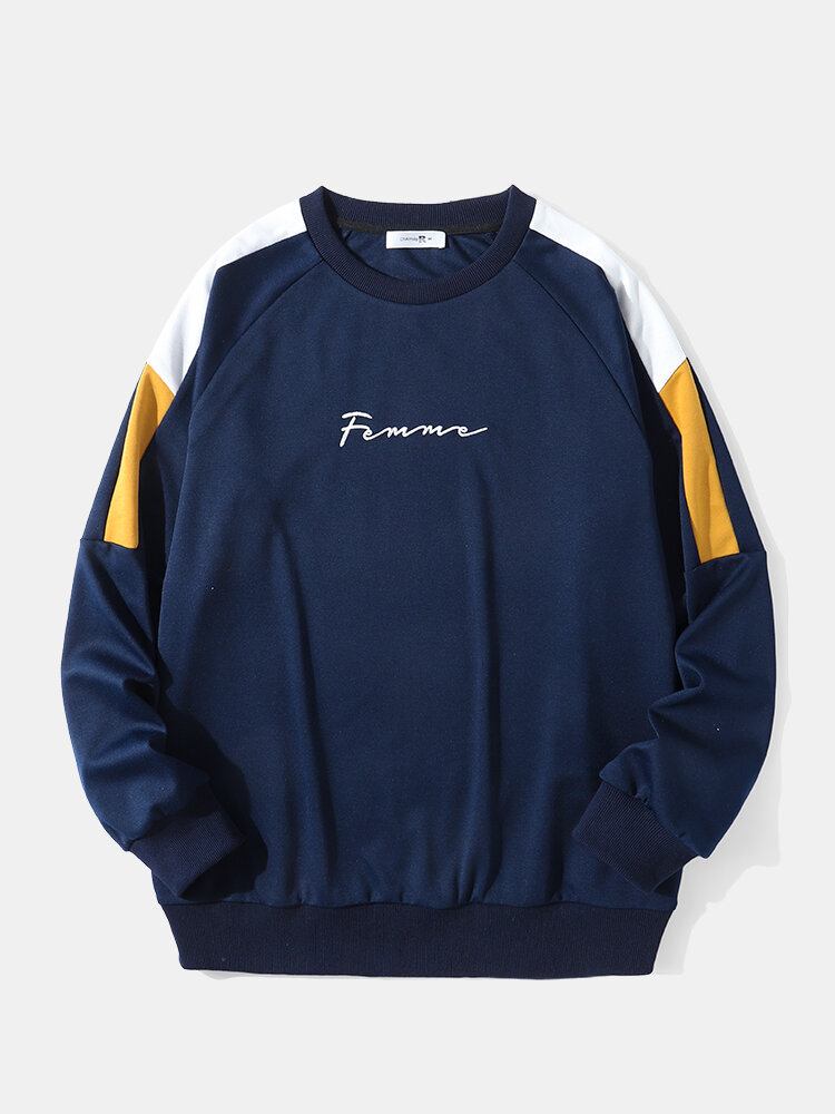 Mænd Preppy Sports Splejsning Brev Broderi Navy Dragter