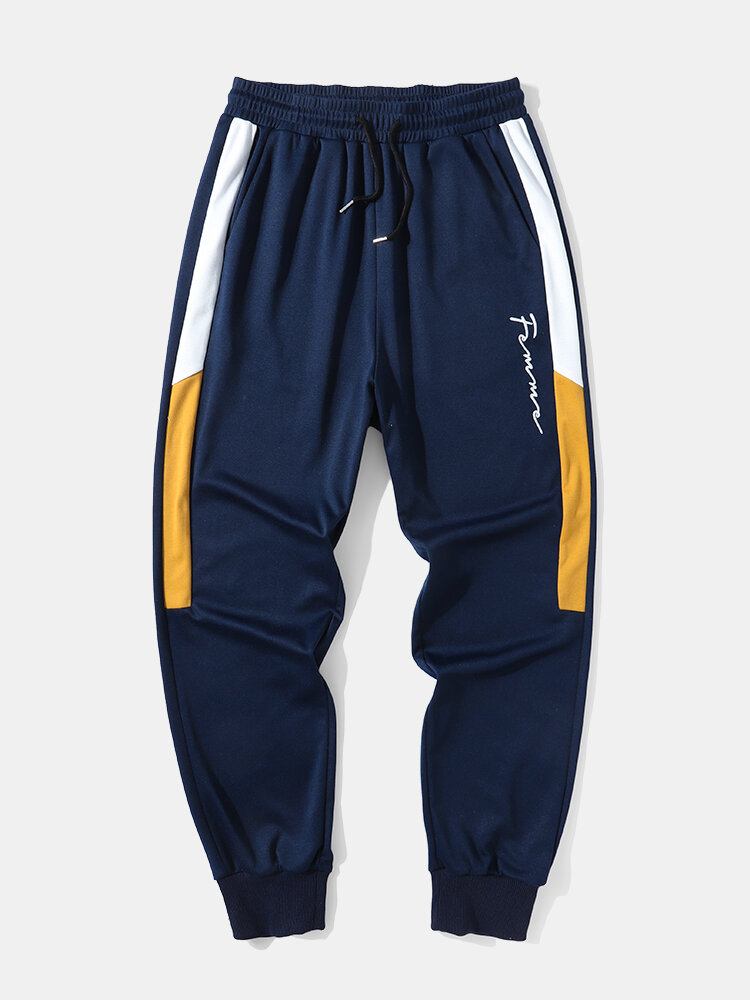 Mænd Preppy Sports Splejsning Brev Broderi Navy Dragter