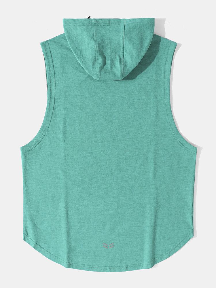 Mænd Reflekterende Logo Åndbar Hurtigtørrende Sporty Tanktop Med Hætte