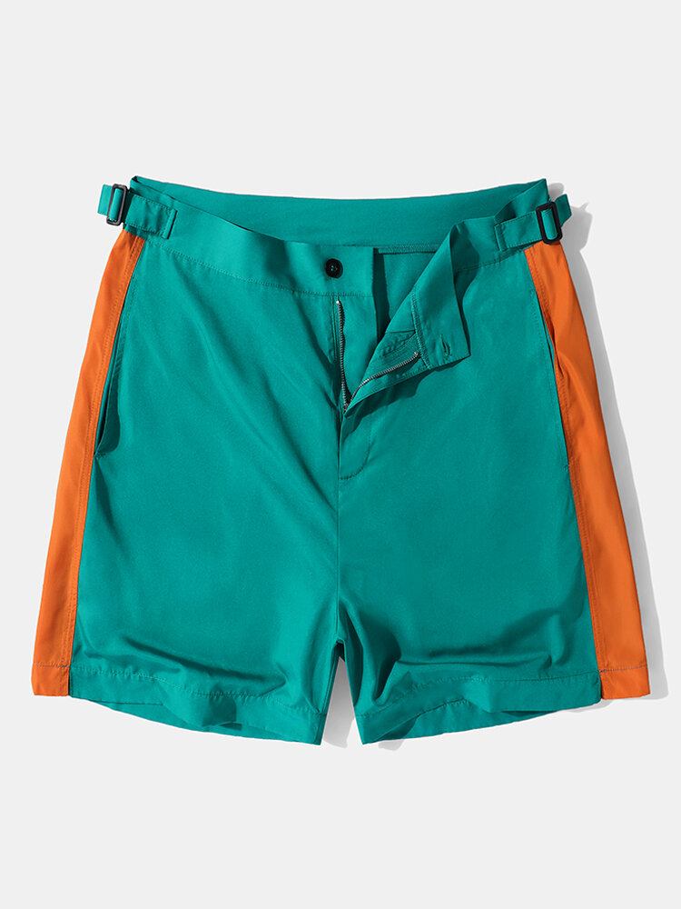 Mænd Side Stribet Justerbar Talje Lynlås Fly Sports Shorts