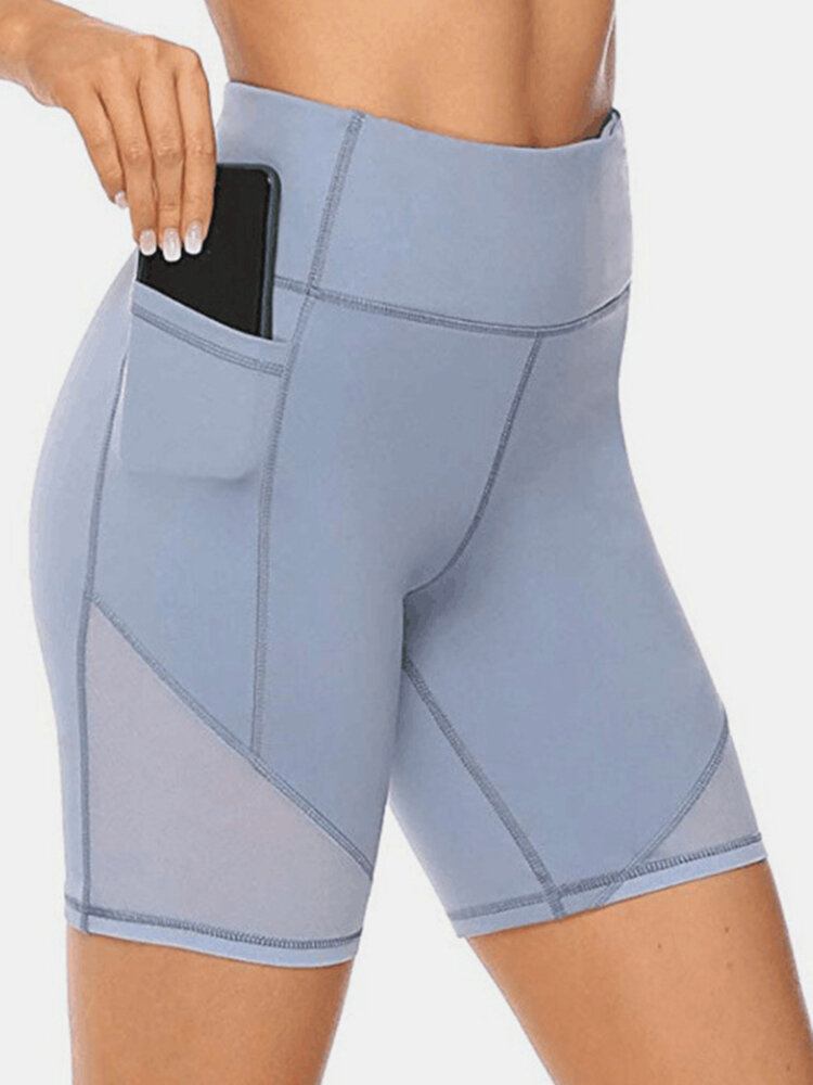 Plus Size Damer Tør Hurtigt Ensfarvet Biker Sports Shorts Med Lomme