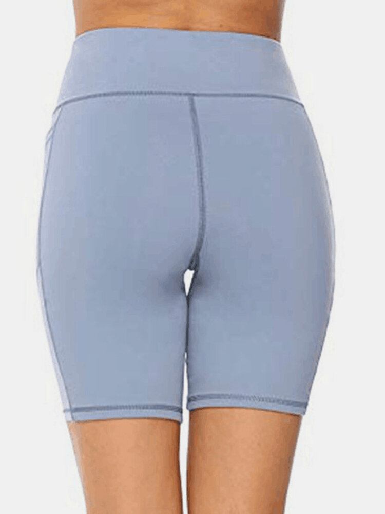 Plus Size Damer Tør Hurtigt Ensfarvet Biker Sports Shorts Med Lomme