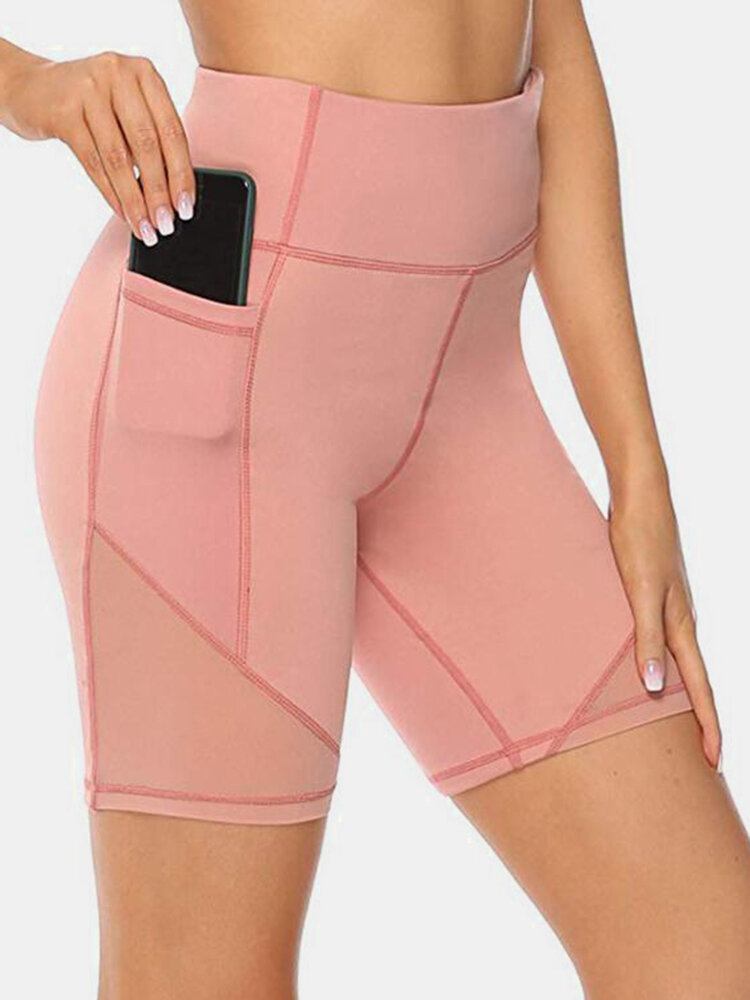 Plus Size Damer Tør Hurtigt Ensfarvet Biker Sports Shorts Med Lomme