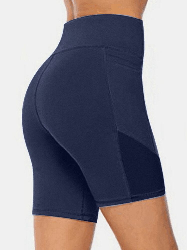 Plus Size Damer Tør Hurtigt Ensfarvet Biker Sports Shorts Med Lomme