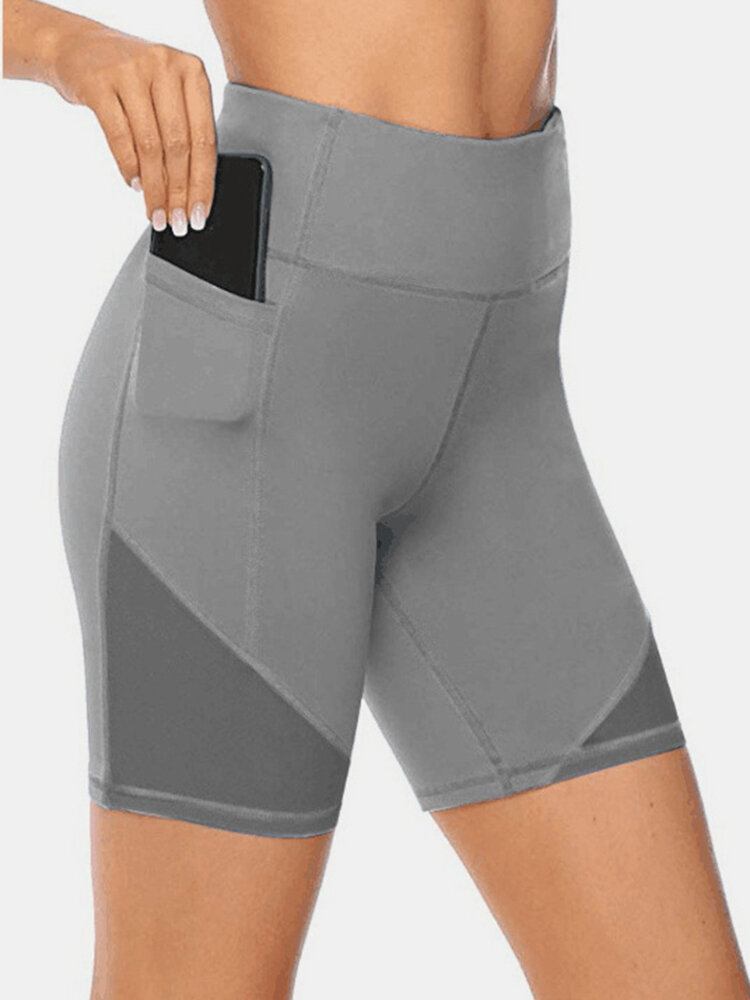 Plus Size Damer Tør Hurtigt Ensfarvet Biker Sports Shorts Med Lomme