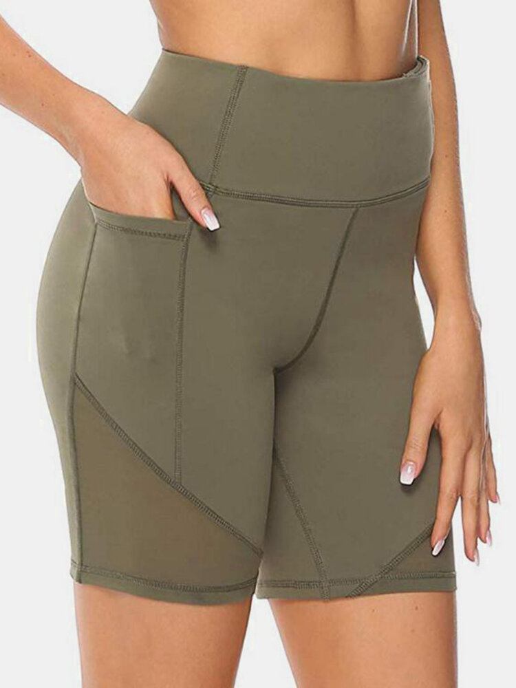 Plus Size Damer Tør Hurtigt Ensfarvet Biker Sports Shorts Med Lomme